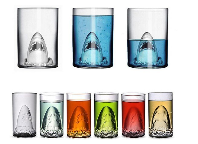 Transparent Glass Cup Shark Glass Wine Milk Tea Water Breakfast Cup Mugs Double-layer Bar Wine Drinkware