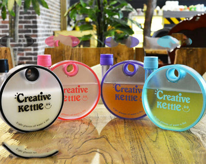 Creative Kettle Water Bottle Creative Round Bottle Drinkware For Outdoor Sport Flat Kettle Plastic Water Bottle Travel