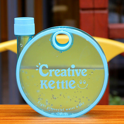 Creative Kettle Water Bottle Creative Round Bottle Drinkware For Outdoor Sport Flat Kettle Plastic Water Bottle Travel