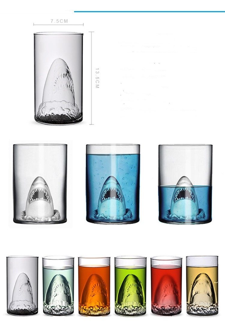 Transparent Glass Cup Shark Glass Wine Milk Tea Water Breakfast Cup Mugs Double-layer Bar Wine Drinkware